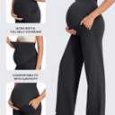 G4Free EverGoing Maternity Pants Over the Belly Yoga Dress Work Stretchy Lounge Pregnancy Wide Leg Trousers with Pockets (L)