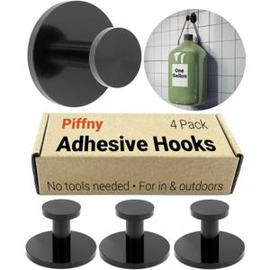 Round Adhesive Hooks for Hanging Towels, Clothes, Keys, and Robes in The Bathroom, Shower, Closet, Kitchen, and on Doors, Cabinets, and Countless Other Places - Black - 4 Pack