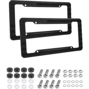 SCUARI 2PCS License Plate Frames,Car Accessories Licence Plate Frame Holder,Embossed 3D Black American Flag License Plate,Used to Front and Rear Car Tags,Suitable for Cars,Trucks,Vans and SUVs
