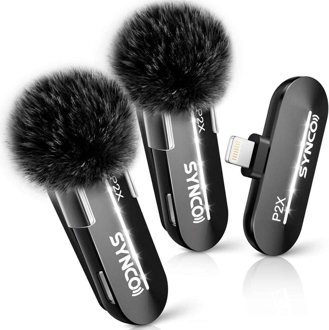 SYNCO Wireless Lavalier Microphone for iPhone, P2XL Professional Lapel Clip on Mics for Vlogging, Tiktok, YouTube Video Recording, Best External Lav Microphone for iPhone 14/13/12/11/X Lightning iOS