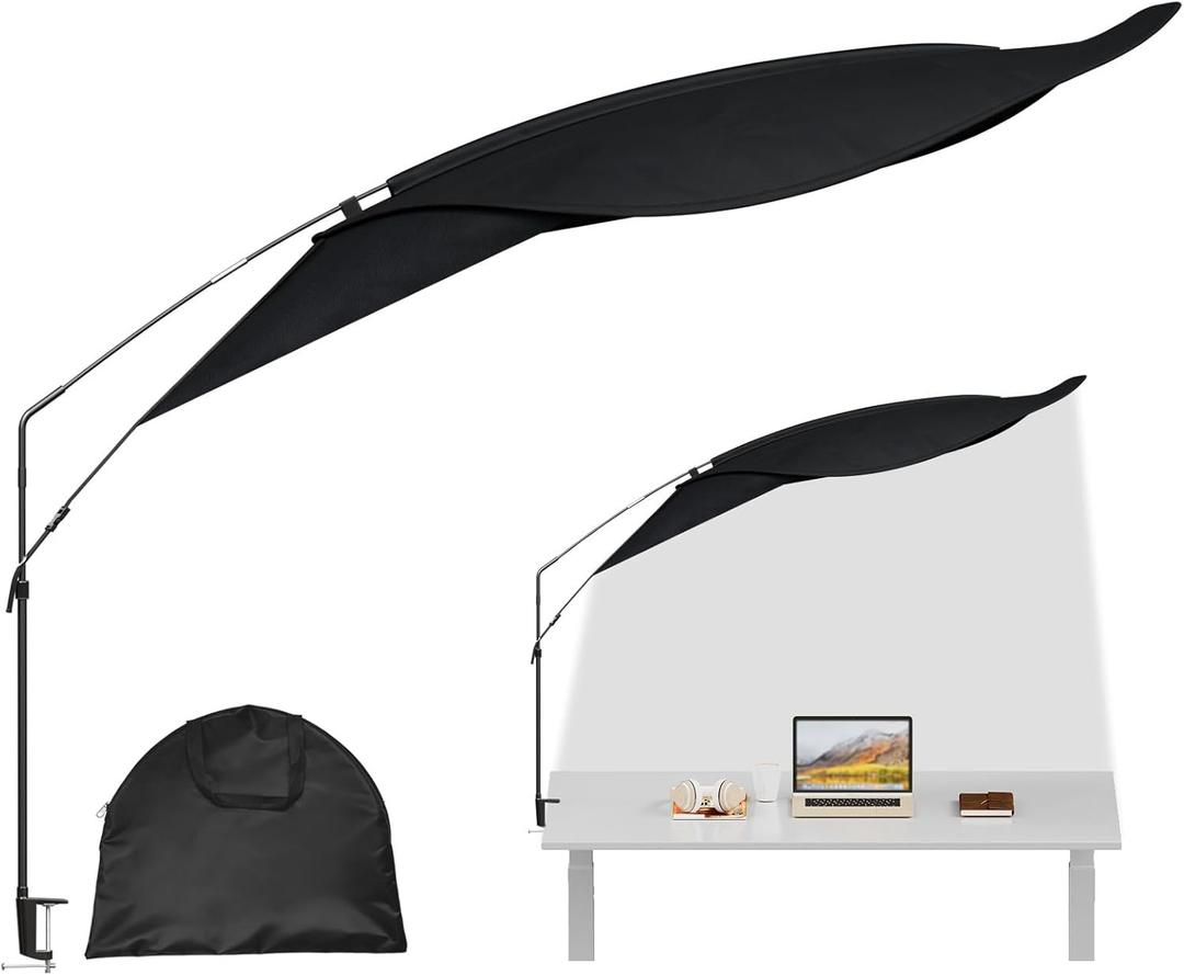 Large Office Cubicle Desk Shade  Blocks Overhead Light, Reduces Eye Strain & Headaches for Light Sensitive Workers, Anti-Glare Canopy, Black