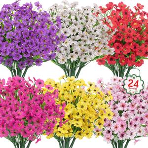 Roberly 24 Bundles Artificial Flowers for Outdoors UV Resistant Silk Fake Flowers Faux Plastic Plants for Porch Garden Window Box Indoor Outdoor Spring Summer Home Farmhouse Decor, Multicolor