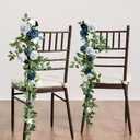 Ling's moment 10pcs Wedding Chair Decorations Aisle Floral Swag Artificial Pew Flowers Hanging Garland Dusty Blue & Navy for Ceremony Reception Church Rose Floral Faux Arrangement Party Outdoor Decor