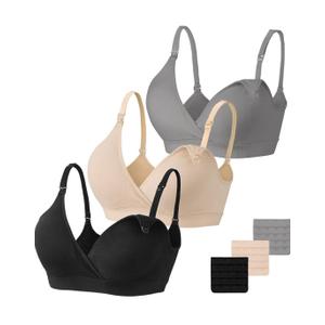 Vinfact 3 Pack Nursing Bras for Breastfeeding Seamless V Neck Maternity Bra Women Pregnancy Breastfeeding Bra M