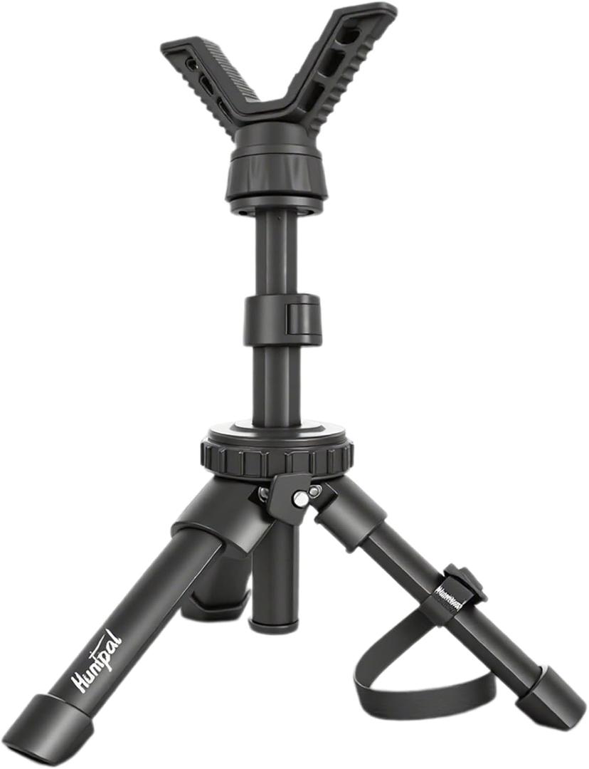 HUNTPAL Portable Tripod Rifle Shooting Rest for Table Bench Shooting Range Practice, Adjustable Compact Aluminum Construction Gun Rifle Rest, Shooting Stick Stand Gun Holder with 360 Rotation V Yoke (7.5"-15" (Deluxe Head))