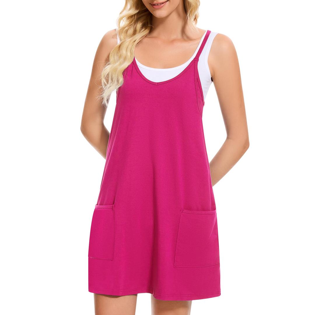 HanaHola Women Tennis Workout Romper Mini Dress Summer Sleeveless Spaghetti Strap Athletic Sports Dress with Shorts(Rose, Small) (S)