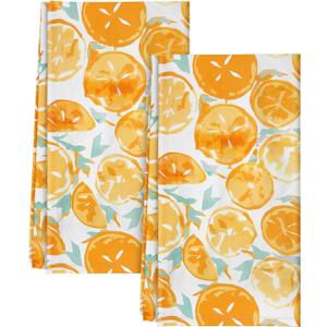 Flour Sack Kitchen Towels - Set of 2 Spring Dish Towels with Hanging Loop 18x26 Inch Absorbent Reusable Cotton Cloths for Cleaning Cute Design Home Decorative Housewarming, Lemon