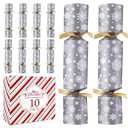 Jorfin 10PACK Christmas Party Favor 10‘’ No-Snap Table Favors with Prize Joke Gifts for Adults Kids Party Supplies Dinner Decorations British English Holiday Sliver Snowflake Pattern