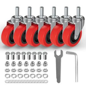 MySit 6 Pack Creeper Wheels 2.5 Inch Heavy Duty Swivel Caster Wheel Creeper Service Cart Stool Post Mount, M10 (Around 3/8") x 1" Metric Threaded Stem Casters Wheels Replacement