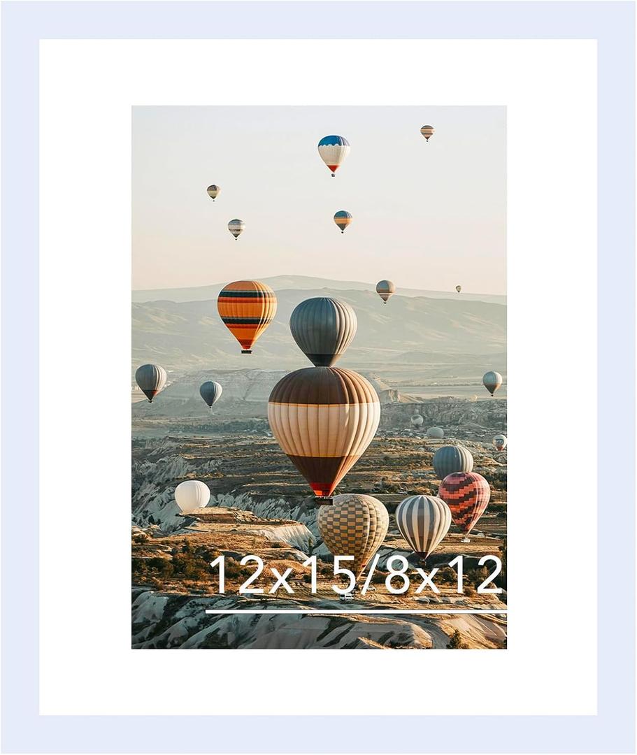 JCJMY 12x15 Picture Frame with Mat, Display 8x12 with Mat or 12 x 15 without Mat, Wood 12 by 15 Photo Frames for Wall Hanging, 1 Pack, White