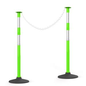 HiGiant 2 Pack 34 Inches Traffic Delineator Posts with Weighted Rubber Base, Portable Lime Green Safety Posts Cones with Reflective Collars and 5 Ft Plastic Chains for Parking Lot, Construction Work