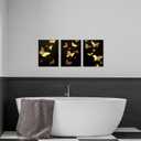 3 pieces Abstract Gold Butterfly Paintings Mimimalist Canvas Wall Art Flower Pattern Pictures Artwork Framed for Bathroom Living Room Bedroom Dining Room Kitchen Home Office Wall Decor