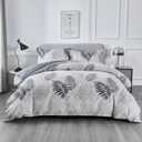 OAITE Duvet Cover Set,100% Cotton Comforter Cover with Leaf Pattern Duvet Cover Set,Soft Bedding Set Includes with 3 Piece (2 Pillow Shams,1 Duvet Cover) (Queen-90" x 90", Grey Blue-leaves)