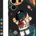 for Samsung Galaxy S24 Ultra Case, Astronaut Pattern Slim Liquid Silicone Anti Slip for Galaxy S24 Ultra Phone Case 6.8 inch, Astronauts Black