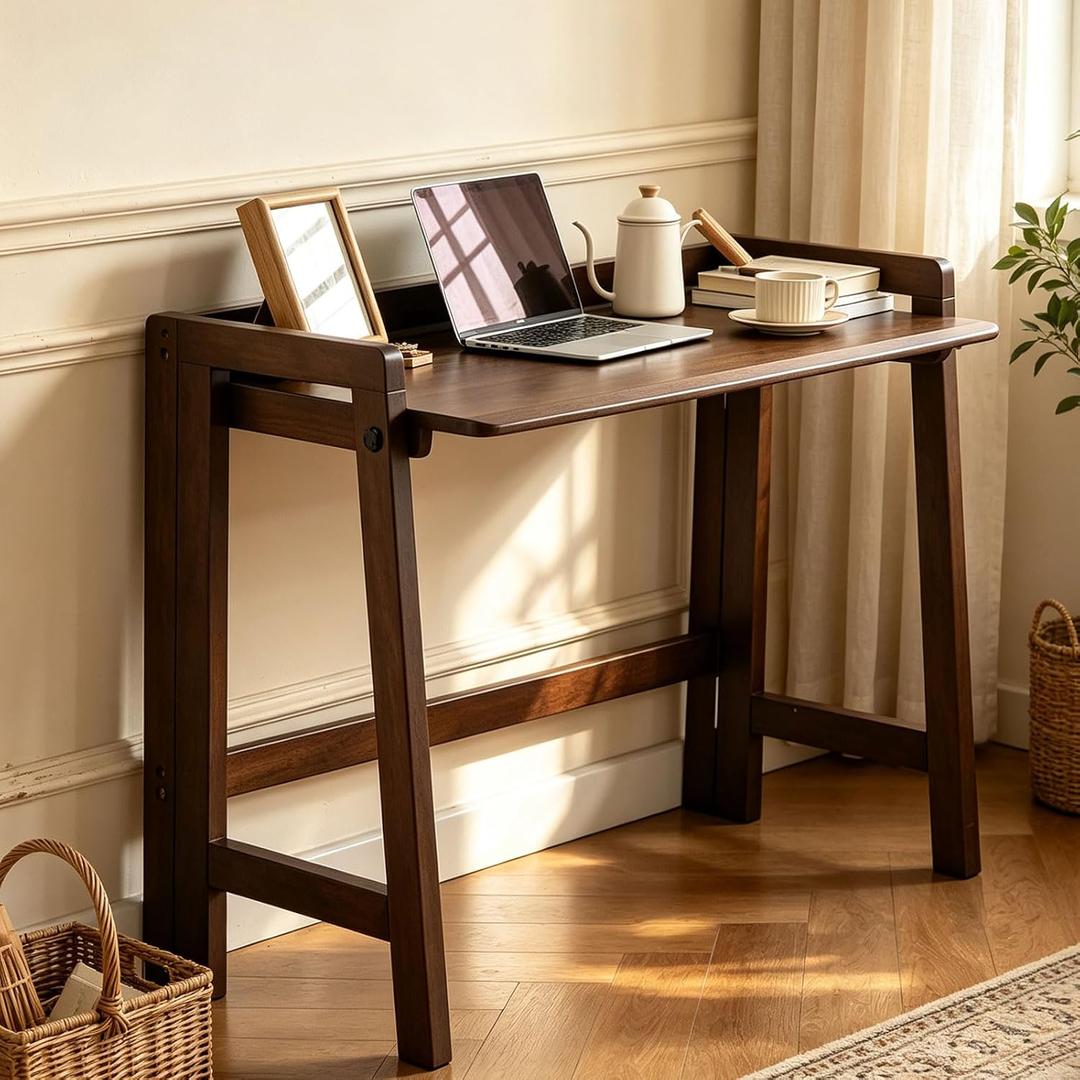 31.5" Walnut Folding Desk, Elegant Computer Table for Living Room, 31.5in