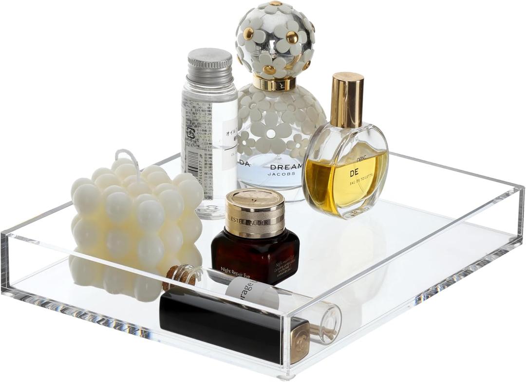 DINGHUO Acrylic Bathroom Tray, Clear 9.45x7.09x1.38in, Rectangular Perfume Tray for Soap, Candle, Makeup, Organizer, Modern Style