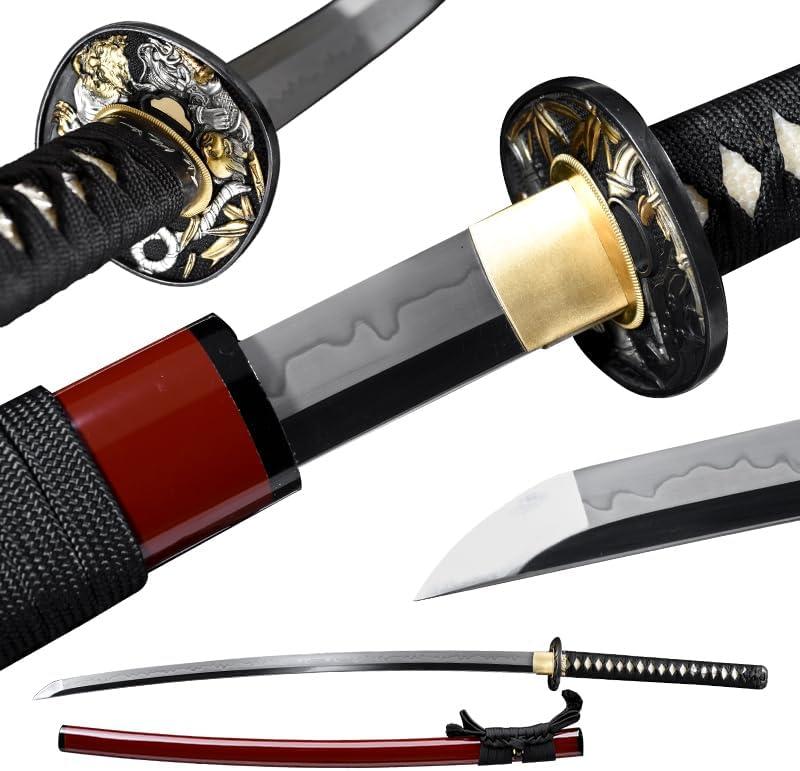 Real Handmade Katana Sword Full-Tang Samurai Sword with High Carbon Steel Blade, Razor Sharp Cutting Edge, Traditional Wooden Handle & Sheath- Katana for Display & Collectors