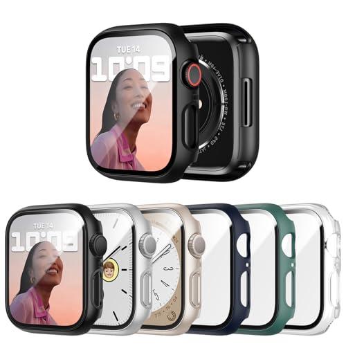 JERXUN 5 Pack Case with Tempered Glass Screen Protector for Apple Watch Series 9/8/7 45mm, Ultra-Thin Scratch Resistant Full Protective Hard PC Bumper Cover for iWatch 45mm Accessories