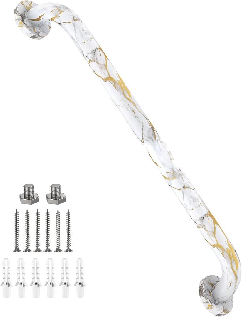 White Gold Marble Shower Grab Bar 24 Inch“ , Zepolu Stainless Steel Safety Bar Wall Mount bath grab bar, Bathroom Balance Handrail Shower Support Assist Handle for Elderly Senior Handicap 