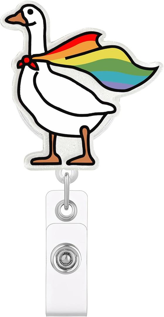 Funny Goose Pride Badge Reel, Rainbow Cape Retractable ID Holder, Cute LGBT Equality Badge Clip for Nurse, Healthcare Worker, Office Staff