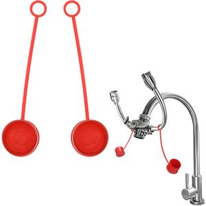 Leinuosen 2 Packs Tethered Dust Cover 1 Inches Eye Wash Faucet Sink Attachment Red Safety Equipment Covers Faucet Mounted Emergency Eye Wash Station Sink Attachment