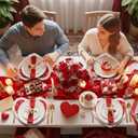 Bucherry 4 Pcs Valentine's Day Heart Placemats 17 Inch Red Love Hearts Placemats Fabric Table Mats with Ruffled White Edge, Seasonal Anniversary Holiday Table Mats for Party Kitchen Dining Decoration