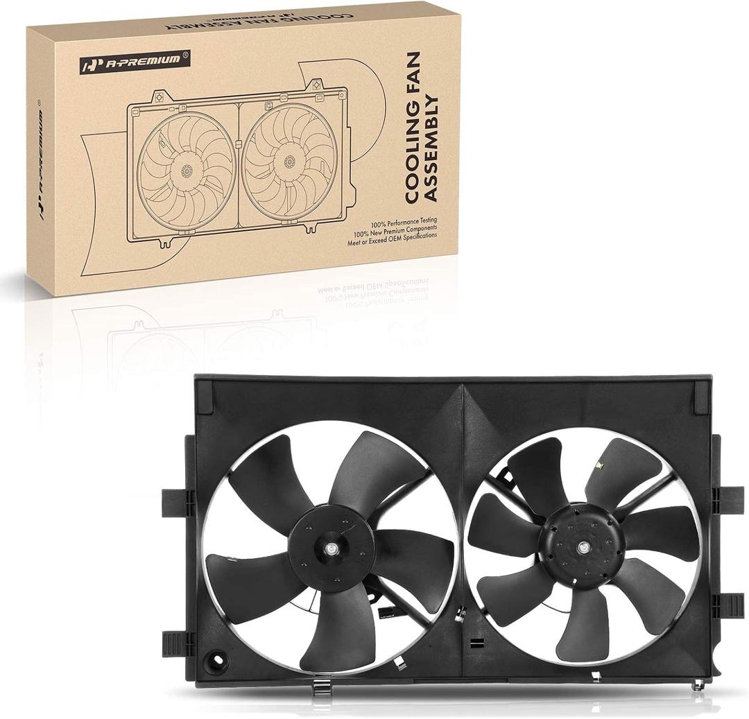 A-Premium Engine Radiator Cooling Fan Assembly Compatible with Select Mitsubishi Models - Outlander 2008-2013, L4 2.4L - with Air Conditioning, Replace# 1355A140, MR312899