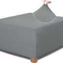 NeColorLife Square Ottoman Cover Jacquard Fabric Slipcover Thick Stretchable Footrest Stool Covers for Square Ottoman,Medium,Grey