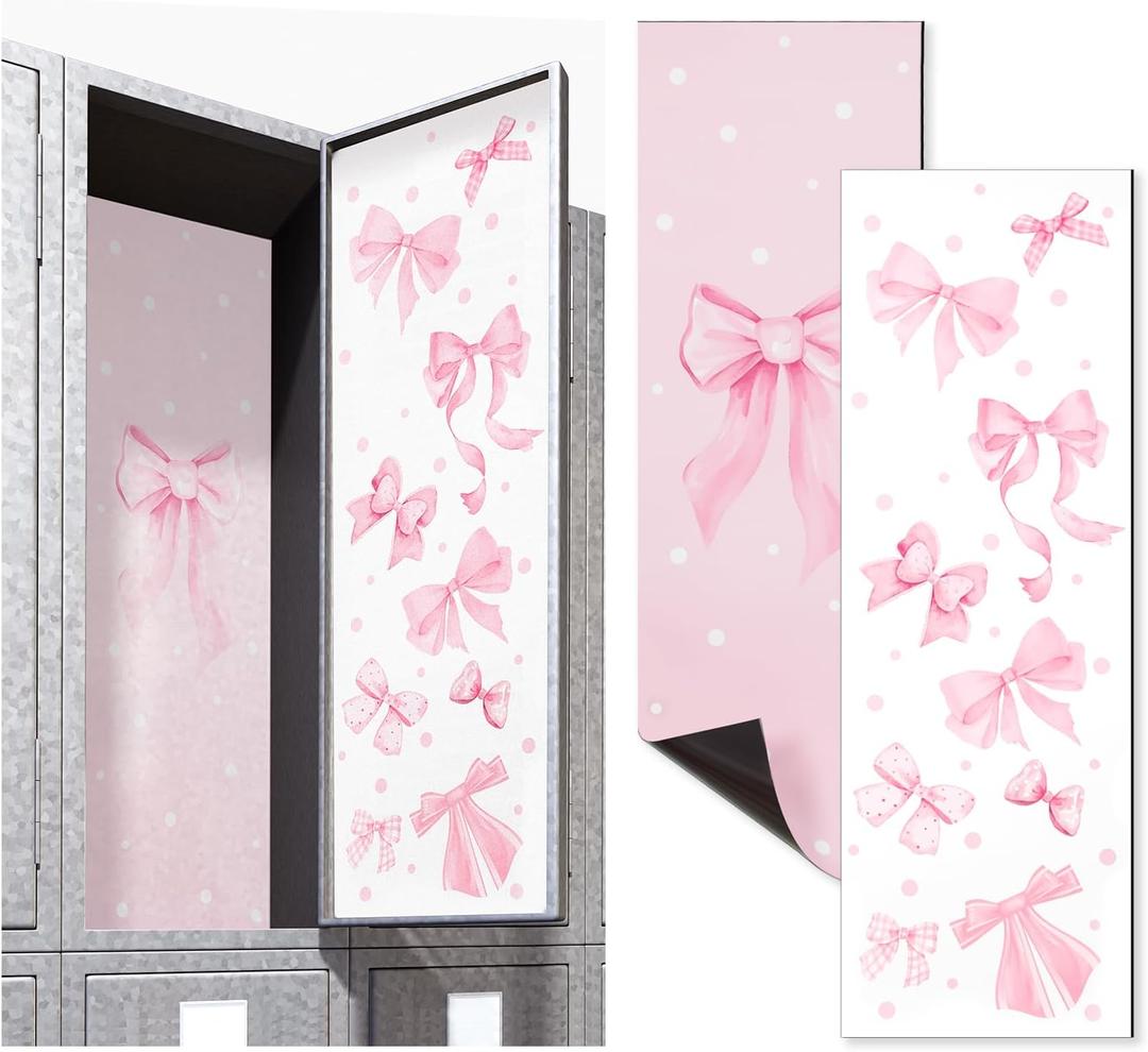 2 Pack 36 x 12 Magnetic Locker Wallpaper Back to School Removable Reusable Magnetic Wall Cover Sheet for School Lockers Fridge Metal Door Girls Decorations Office Supplies(Bow,Pink)
