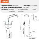VEVOR Wall-Mounted Kitchen Faucet, 47" Tall, 8" Apart, with 12" Rotating Spout and Pre-Rinse Spray, Brass Constructed, Pull-Down Feature, Suitable for Multi-Compartment Sinks