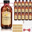 16Pcs 8 oz Amber Glass Bottle Boston Round Bottles for Vanilla Extract Homemade,Brown Vanilla Extract Bottles with Caps for Syrup Gift Glass Food Storage Canister and Sauce Beans (Large)