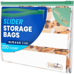 DiRose Gallon Slider Storage Bags, Easy Open Zip, Ideal for Food Storage and Organization, 200 Count