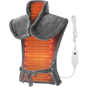 Snailax Heating Pad for Neck and Shoulders and Back, Large Heating Pad for Neck and Shoulders, Electric Heated Wrap, 6 Heat Settings & Auto Shut Off, Washable,Gifts (24" x 33"Gray)