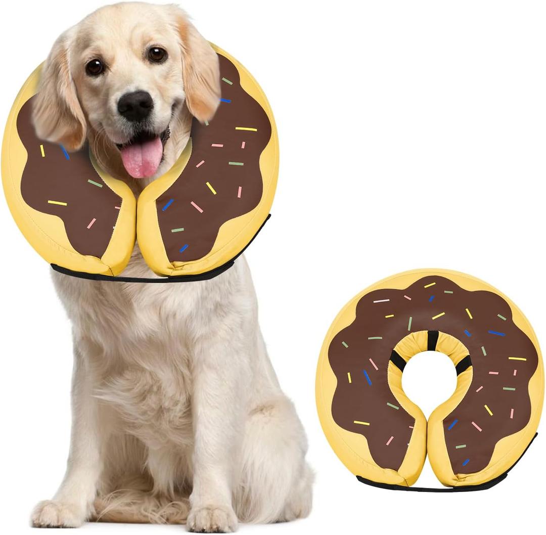 MIDOG Soft Inflatable Dog Cone, Donut E-Collar Alternative for After Surgery, Prevents Licking, Allowing Normal Eating & Vision, Comfortable Recovery Collar for Large Dogs & Cats, Brown-L
