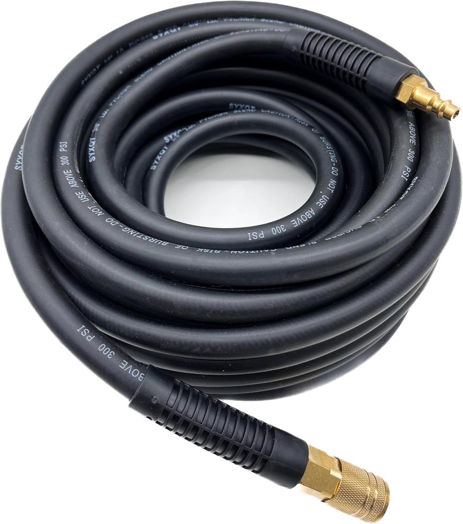 Hybrid Air Hose 3/8-Inch x 50FT,Air Compressor Hose 300 PSI Heavy Duty,Lightweight,Kink Resistant,All-Weather Flexibility with 1/4-Inch Industrial Air Fittings and Bend Restrictors,Black