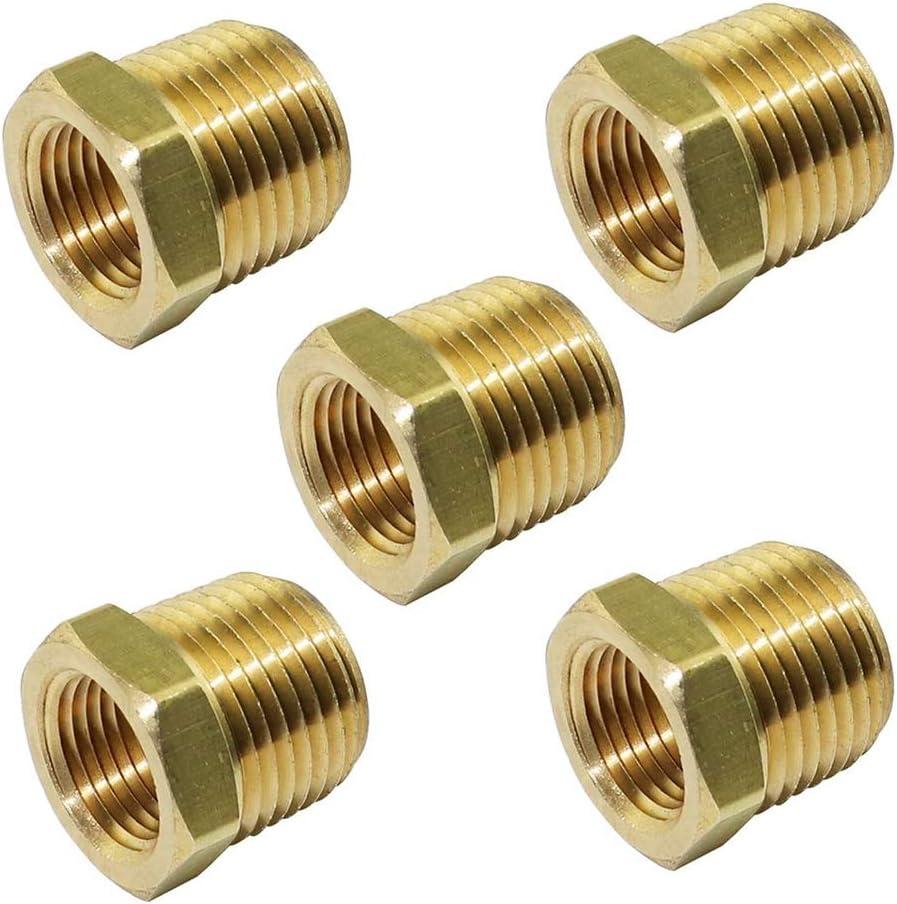 1/2" NPT Male x 1/4" NPT Female Brass Bushing Reducer Reducing Pipe Adapter Fitting 5pcs 1200 PSI