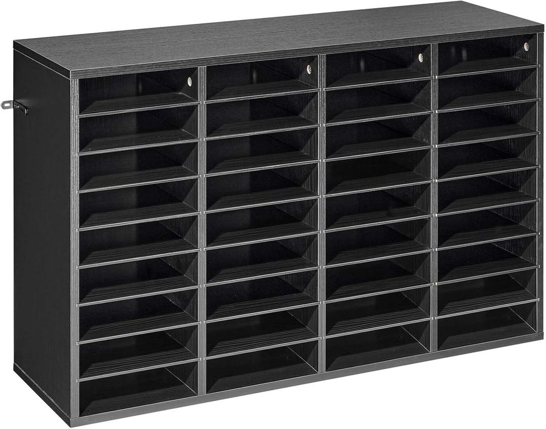 VEVOR Literature Organizer, 36 Compartments Office Mailbox with Detachable Shelves, Wooden Mailbox Sorter with Particle Board, Countertop Office Home Storage Organizer for File, Document, Paper, Black
