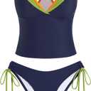 ZAFUL Women Double Layer Tankini Set V Neck Color Block Swimsuit Side Tie Two Piece Bathing Suit, Size: X-Large