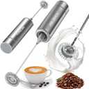 Milk Frother, Handheld Battery Operated Frother for Coffee,Portable Drink Mixer with 2 Stainless Steel Whisk Heads, Milk Foamer for Keto Coffee, Latte, Cappuccino, Hot Chocolate, Silver