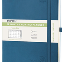 POPRUN 2026 Planner (Jan.-Dec.), Large-8.5" x 10.5", Horizontal Weekly Notebook, 12-Month Calendar Book with Monthly Tabs, Spiral Soft Cover, Inner Pocket, 100 GSM - Black