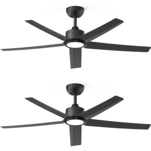 ocioc 52 inch Ceiling Fans with Lights, 2 Pack Black Ceiling Fan with Light and Remote Control, 3CCT, Quiet DC Motor, 5 Blades Modern Ceiling Fan for Living Room Farmhouse Bedroom
