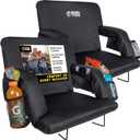 BRAWNTIDE Stadium Seat for Bleachers with Back Support - Wide Padded Reclining Bleacher Seat, Portable Folding Stadium Chair with Armrests, Hooks, Straps, Cup Holders & Pockets (Black, 23", 2 Pack)