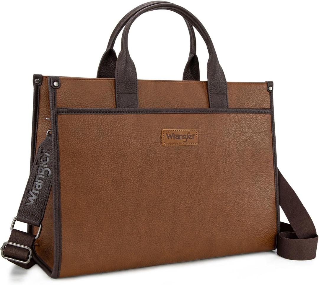 Wrangler Laptop Bag for Women 15.6 Inch Vintage Work Tote Bag for Business Briefcase Handbag with Adjustable Shoulder Strap (Brown-coffee)