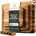 4 Pack Teak Wood Cutting Board Set for Kitchen Heavy Duty Non Toxic Non Slip Solid Thick Wood Haus Chopping Board Extra Large Big Small Meat Best Essential House Warming Hostess Host Gift (Multi-Size Set | 4 Pack with Holder)