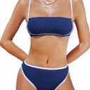 CUPSHE Women's Bikini Sets Two Piece Swimsuit High Waisted Square Neck Back Hook Color Block Cheeky Bottom M