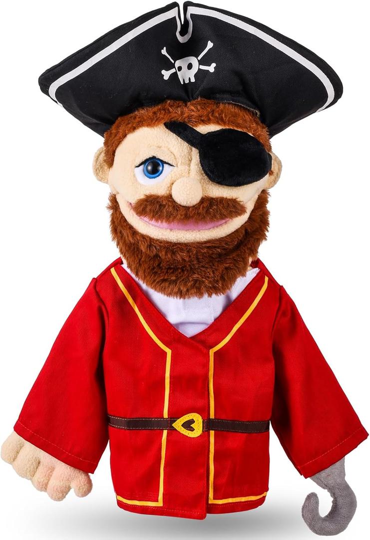 Role Play Hand Puppets Hand Plush Chef Doctor Fireman Pirate Detective Athlete Nurse Worker Hand Puppet Toys Puppets for Kids Storytelling Imaginative Pretend Play Teaching Preschool(Pirate)