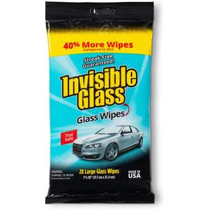 Invisible Glass 90161 Large Glass Cleaning Wipes for Streak-Free Windows, Mirrors, and Glass, Lint-Free, Ammonia-Free, Tint-Safe, for Home and Auto, Flat Pack, 28 Count