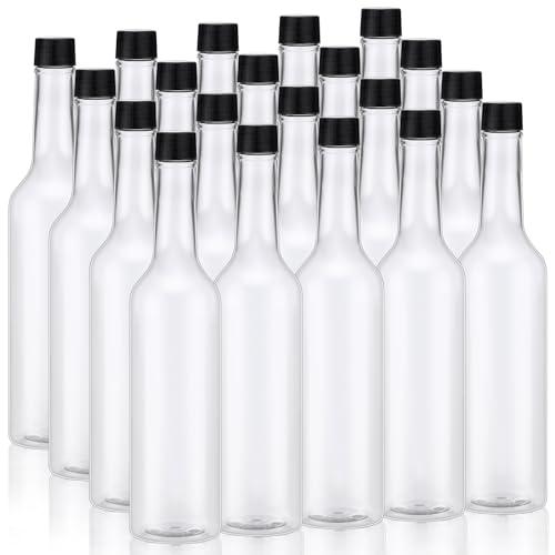 Tioncy 20 Pcs 15 oz Plastic Long Neck Coquito Bottle Empty Clear Liquor Wine Bottles with Screw on Caps Homemade Wine Coquito Limoncello Containers for Drinks DIY Christmas Craft Decoration