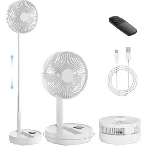 8" Portable Oscillating Standing Fan, 8000mAh Rechargeable Pedestal Fan with Remote, Foldable Quiet Travel Fan, 8H Timer, Height Adjustable, Floor & Desk fan for Bedroom, Camping, Office