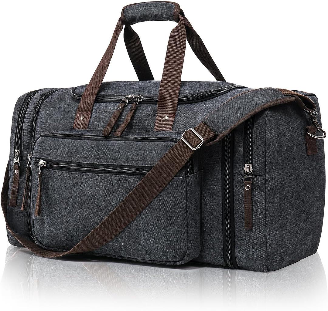 Canvas Duffle Bag for Travel 45L Duffel Overnight Weekender Bag (47L, Dark Grey)
